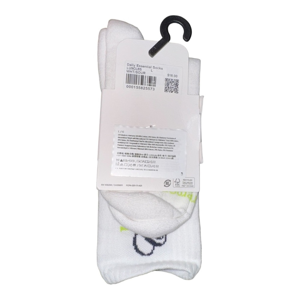 Lululemon Unisex Daily Essential Crew Socks Tennis Club White/Sour Grape - Picture 7 of 7